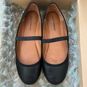 Lucky Brand Emjane Black Leather Round Toe Mary Jane Flats
